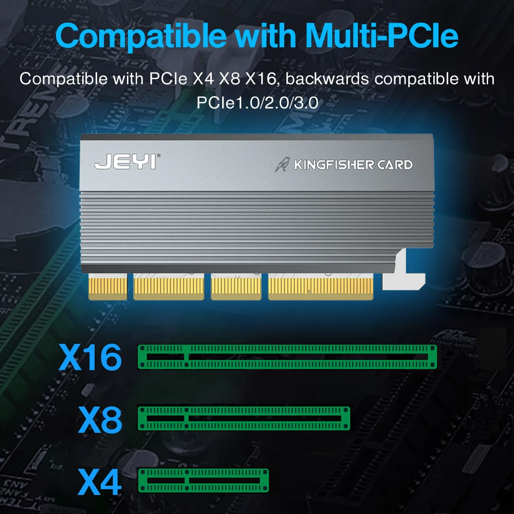 JEYI-adaptador RGB PCIe 4,0 NVMe, tarjeta adaptadora PCIe a NVMe M.2 SSD con disipador térmico de aluminio, Compatible con Gen4 Gen3 Gen2 Gen1 - imagen 5