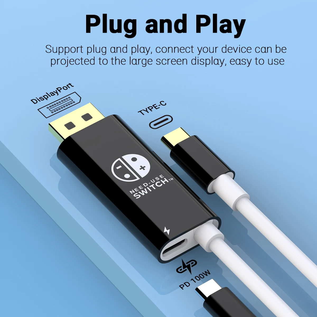 Cable USB-C a DP 8K 60Hz 4K 144Hz tipo C a DisplayPort con carga PD 100W perfecto para iphone 16/15,Mac Pro, Switch/OLED - imagen 3