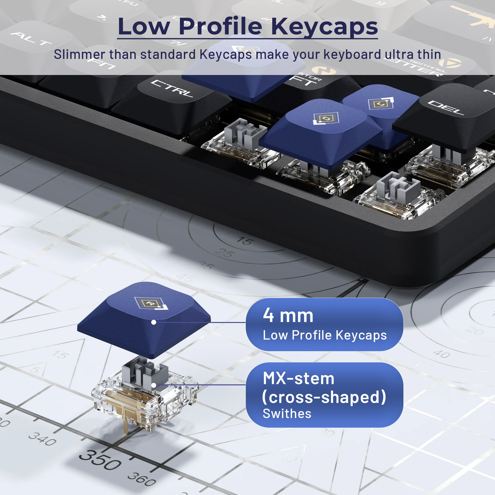 XVX Valorant teclas de gradiente de perfil bajo PBT Dye-Sub negro gris tema de juego Compatible 61/64/68/84/87/96/108 teclado de diseños - imagen 3