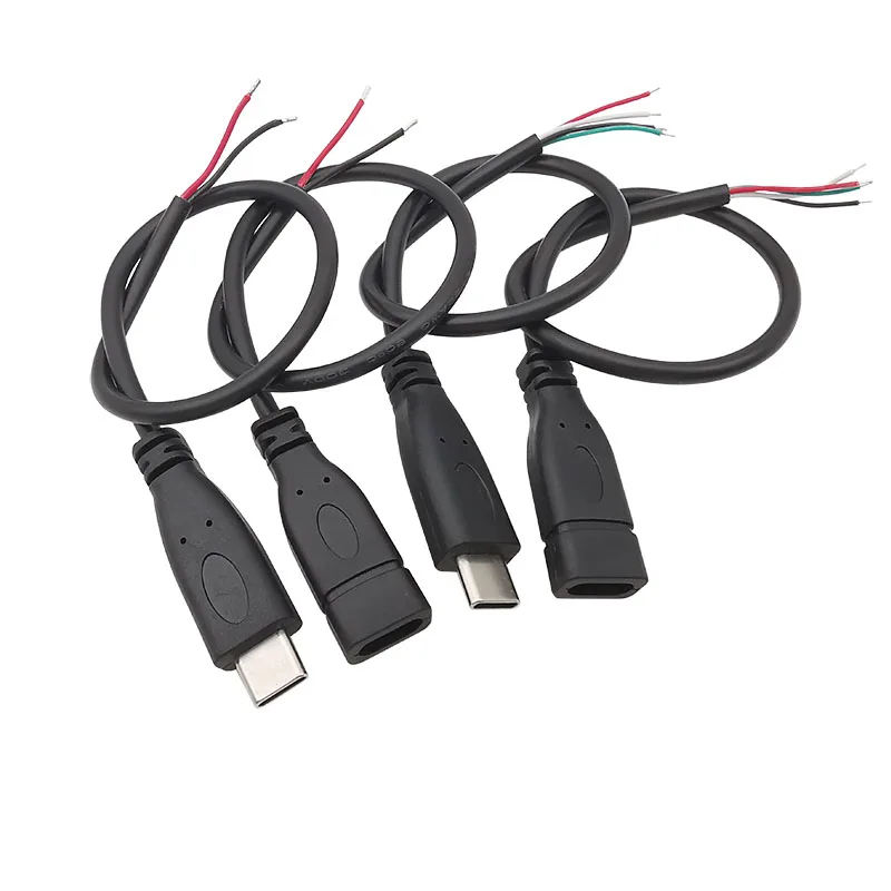 5 uds 5V USB tipo C macho/hembra 2/4 Pin Cable de alimentación de extensión en espiral carga de datos DIY reparación USB tipo C conector de enchufe