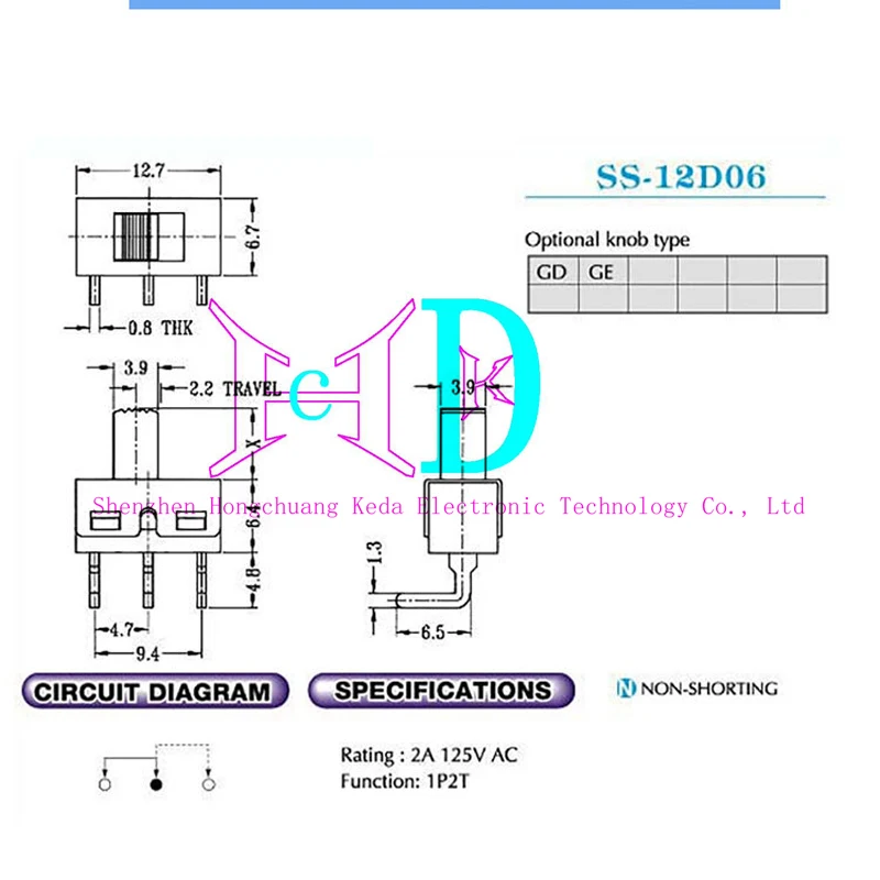 Interruptor de palanca SS12D10 SS12D06, mango de 3 pines, pies rectos, espaciado de 5mm, 4,7mm, 3A, 250V, SS12D10, 10 unidades por lote - imagen 4