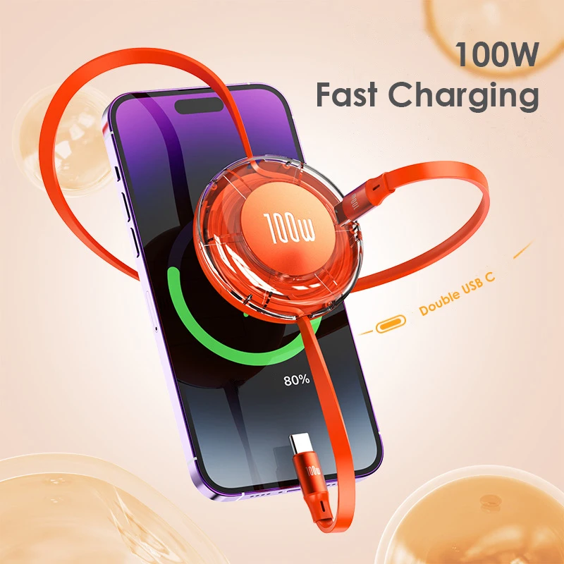 Cable retráctil tipo C de carga súper rápida de 100W 6A Cable cargador USB de 1M carga rápida Compatible con dispositivos USB-C - imagen 2