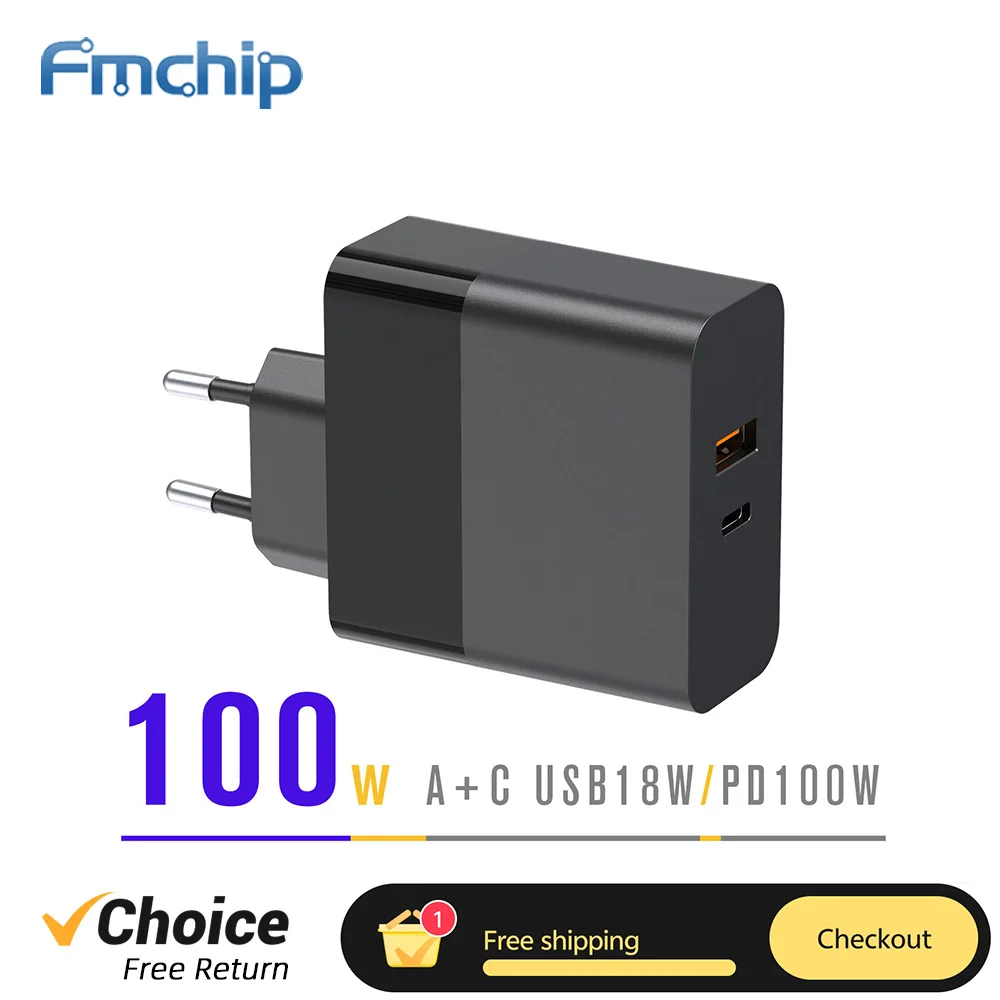 FMchip 100W Adaptador GaN USB Tipo C Cargador PD 3.0 QC 3 USB-A de carga rápida para TS101 HS-01 Soldador Portátil
