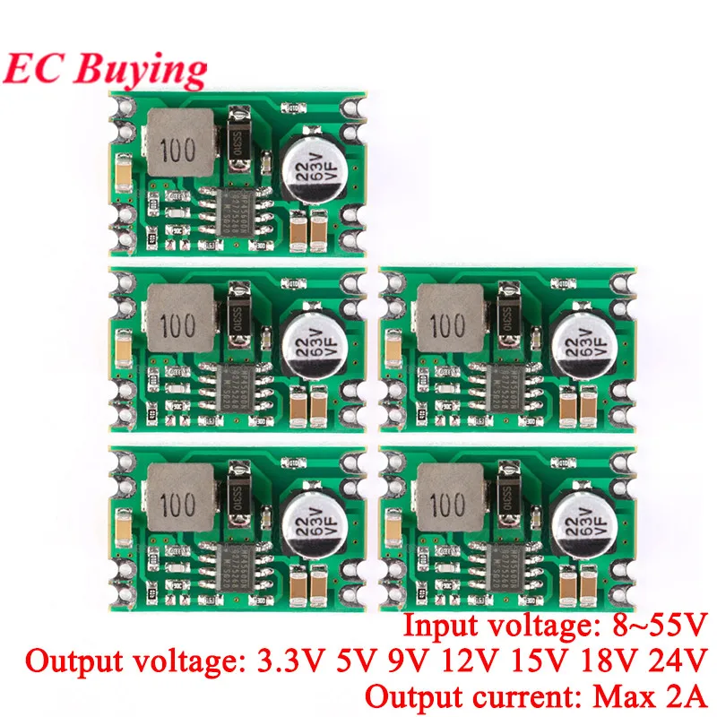 Módulo de fuente de alimentación reductor de DC-DC, placa regulada por Buck, entrada 2A, salida de 8-55V CC a CC 3,3 V/5V/9V/12V, PCB electrónico, 10 Uds./1 ud.
