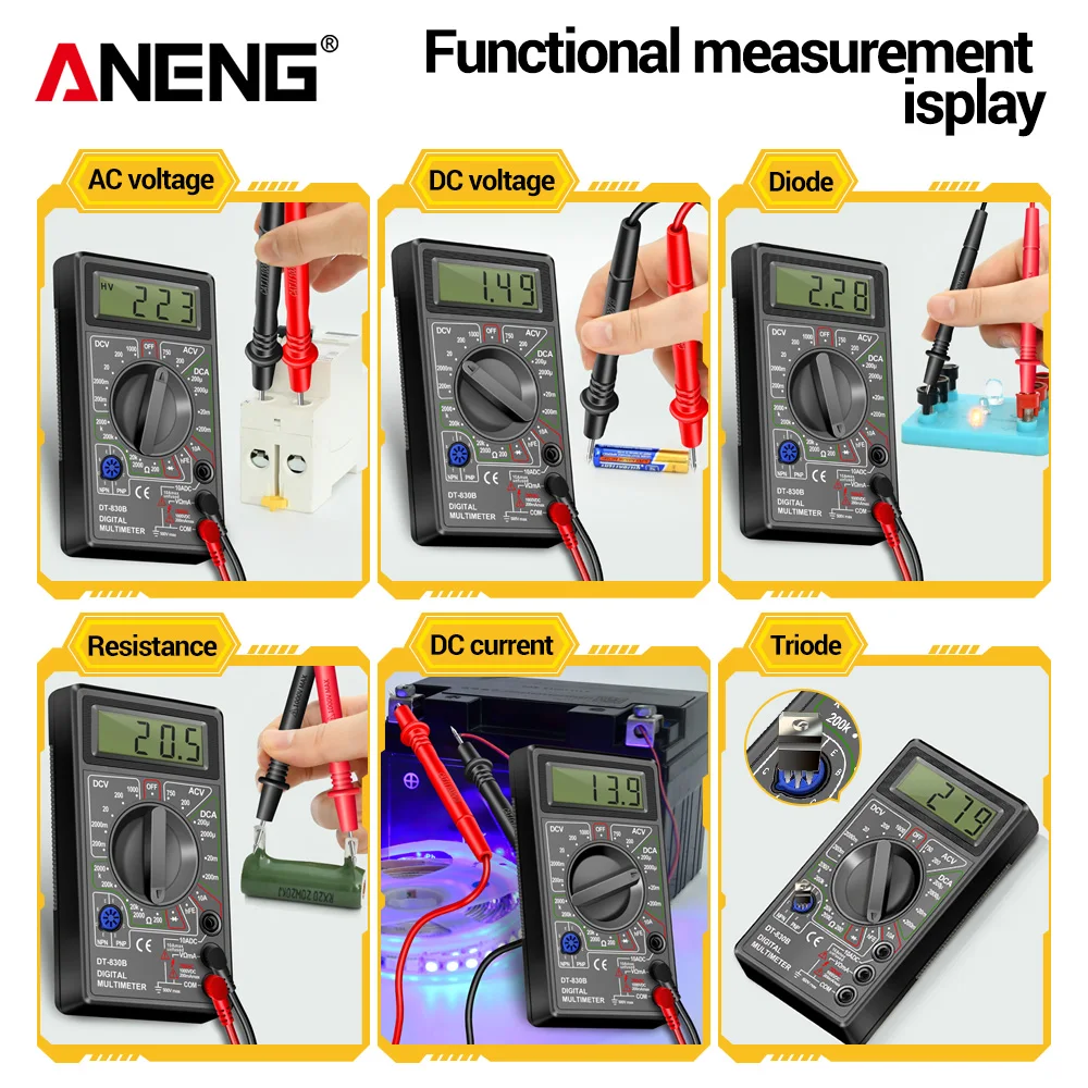 ANENG-multímetro Digital DT830B, herramienta profesional para electricista, medidor de voltaje CA/CC, diodo triodo de corriente CC, medidor portátil - imagen 5