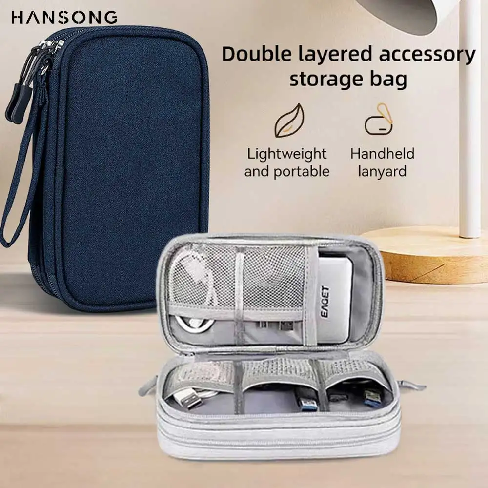 Bolsa de almacenamiento de productos digitales portátil de viaje, organizador de cables de datos USB, caja del Tesoro de carga para auriculares, color rosa/gris/negro/azul marino