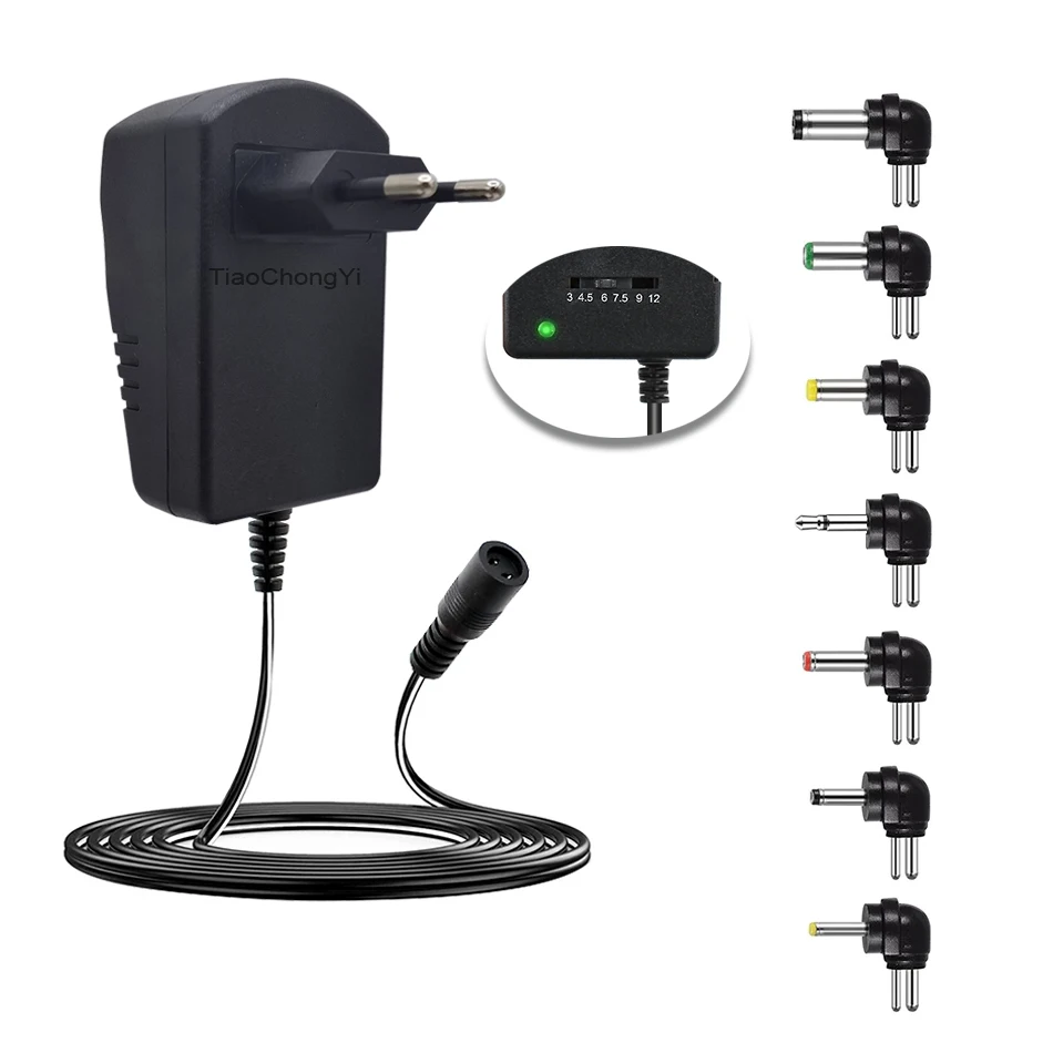 Adaptador ajustable cargador de fuente de alimentación multi voltaje CA 220V a CC 3V 4,5 V 6V 7,5 V 9V 12V UE EE. UU. Adaptador convertidor enchufe 7 30W