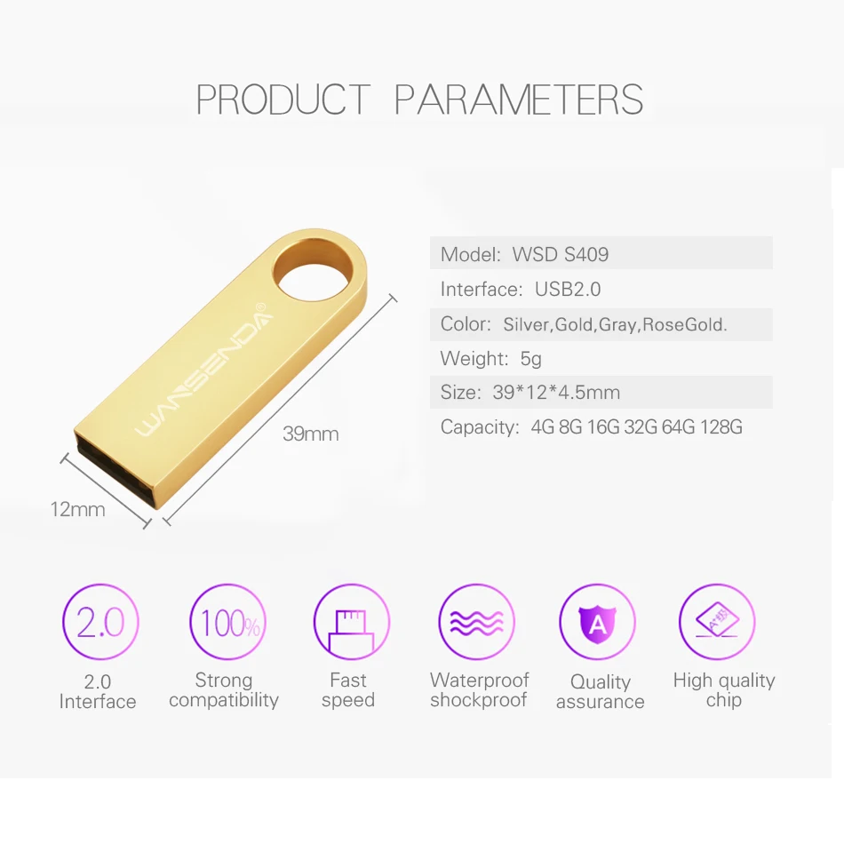 WANSENDA-Mini unidad Flash USB de Metal, Pendrive resistente al agua de 32GB, 16GB, 8GB, 4GB, 64GB, 2,0 - imagen 5