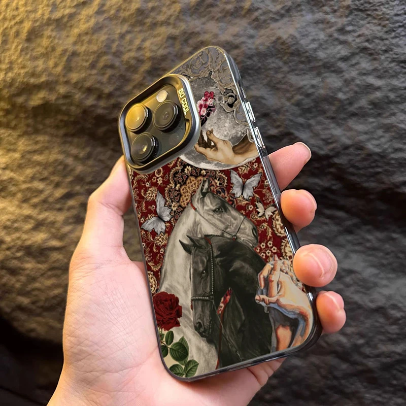Funda de teléfono con diseño de rosas Vintage de caballos blancos y negros para Xiaomi Mi 11 Lite 5G 14 13 12 15T 14T 13T Poco X7 X6 X5 F6 F7 Pro - imagen 4