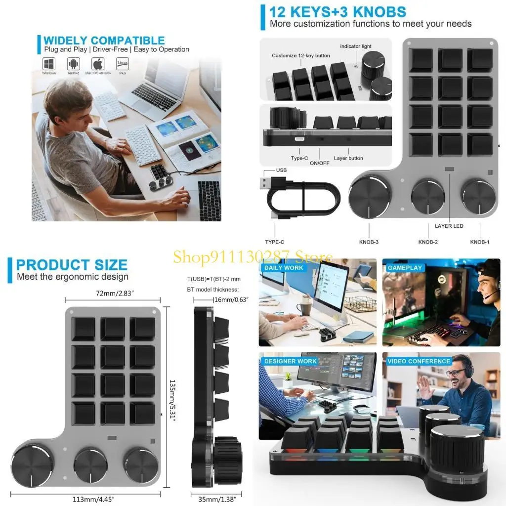 J1HC Copiar teclado juego mecánico personalizado Paste Plazo Hot-Swap 12 Macro Teclado