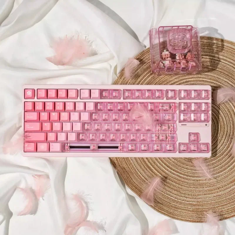 Tapas de teclado mecánico Sakura, 209 teclas Pbt Cherry Profile Sakura, teclas azules y rosas, teclas transparentes Kawaii, color rosa para escribir - imagen 2