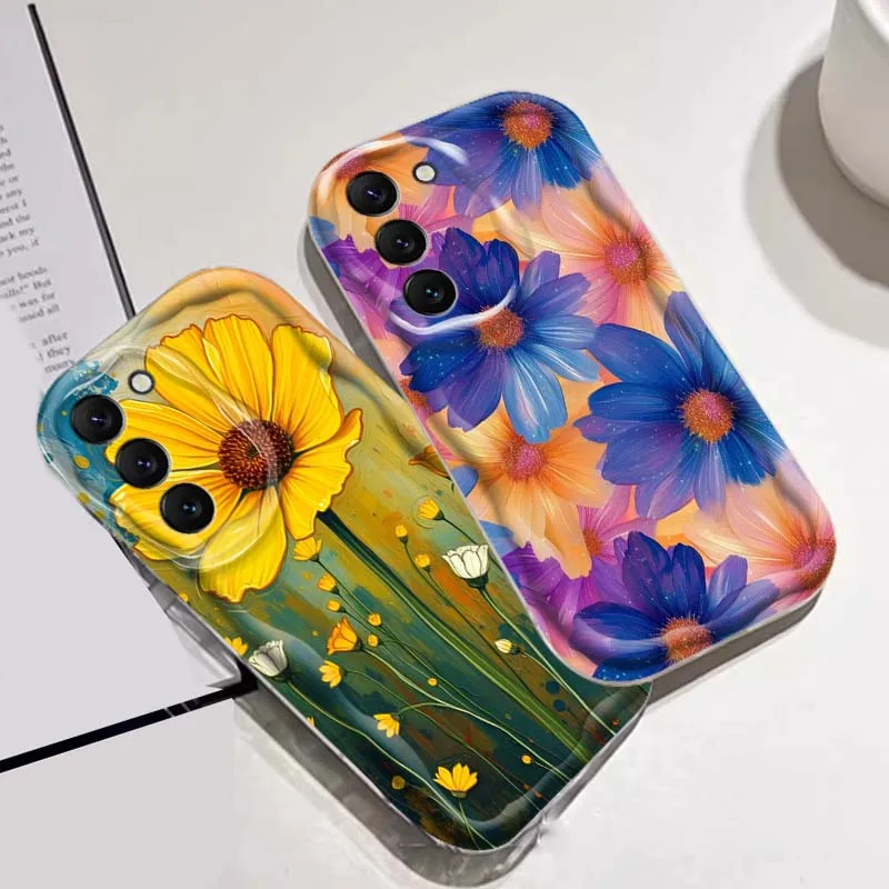 Funda de teléfono con pintura al óleo de flores para Samsung S25 S24 S23 S22 S21 S20 A04 A05s A05 A06 Ultra Plus FE 5G Wave Oil - imagen 2