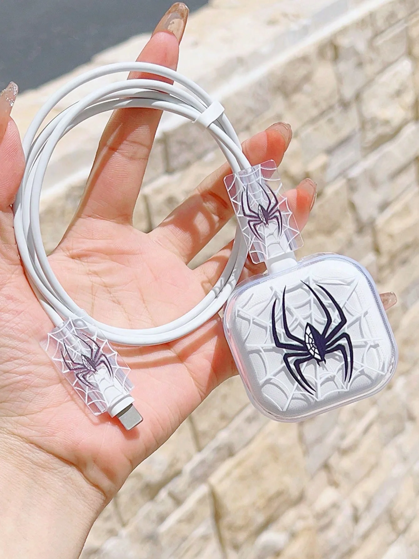 Juego de 3 piezas de Protector de cable con lazo rosa para iPhone, 20W, Reino Unido, HK, cargador, funda, organizadores de cables de teléfono - imagen 2