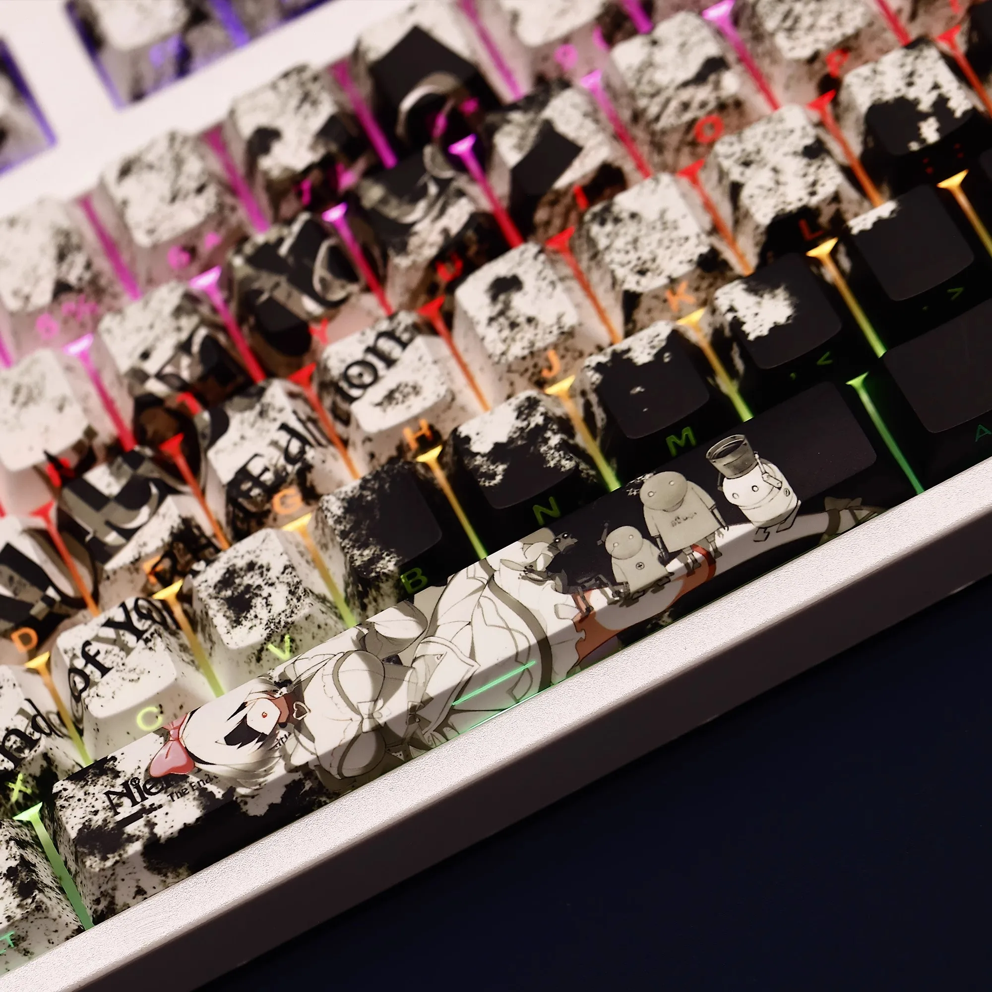 108 teclas YoRHa No2 White Maid Edition Keycap PBT tinte subcama lado impreso retroiluminado Keycaps Anime Key Caps para ANSI 61 87 104 108 - imagen 3