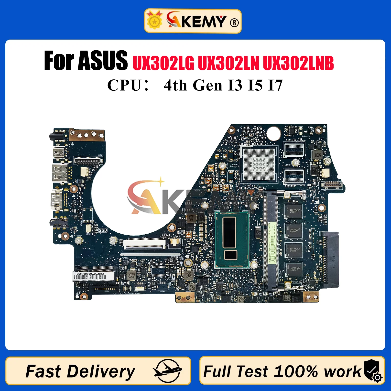 Placa base para ordenador portátil UX302LA para ASUS ZenBook UX302L UX302LA UX302LG UX302LN UX302LNB con I3 I5 I7 pruebas de CPU OK envío rápido