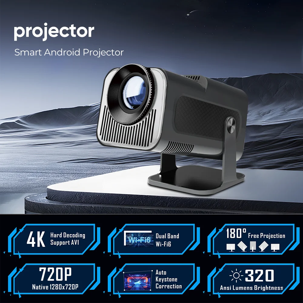 HY320Mini portátil nuevo nativo 720P Android11 Allwinner H713 4K proyector 320ANSI Wifi6 BT5.0 cine proyector giratorio al aire libre - imagen 2