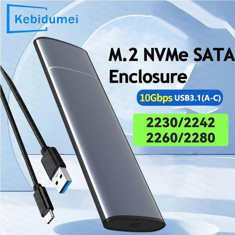 Adaptador de carcasa M.2 SATA NVMe SSD, 10Gbps a NVMe SSD, USB C 3,1 Gen2 SATA NGFF PCIe, caja de disco duro externo para ordenador portátil y PC
