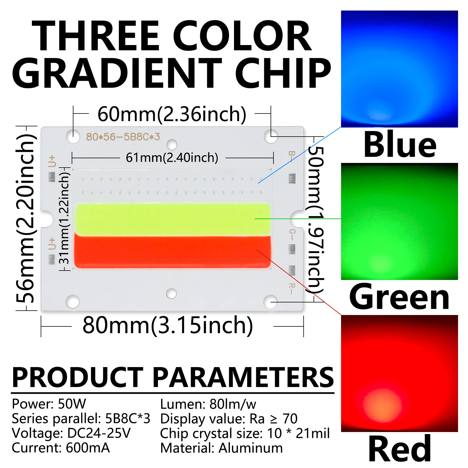 RGB tres colores gradiente COB 50W tablero de luz LED de aluminio DC24-25V 600mA para foco diodo LED módulo fuente de lámpara de reflector - imagen 4