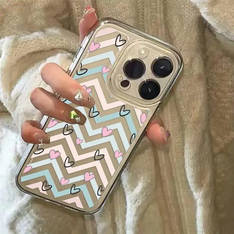 Funda con ondas de corazón para iPhone 17 16 15 14 13 12 11 Pro Max XR 7 8 Plus SE, funda protectora de pantalla a prueba de golpes - imagen 3