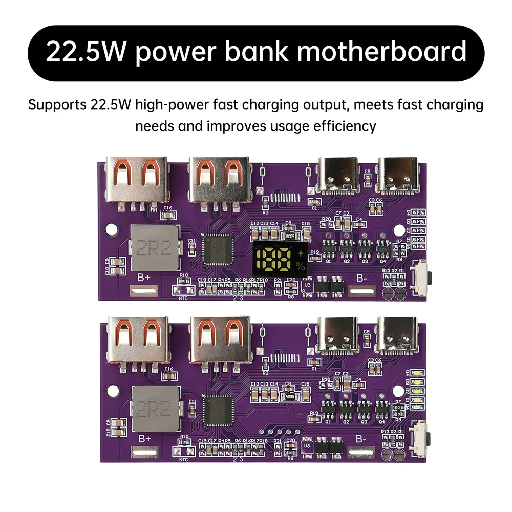 QC4 + PD3.0 LED tipo C USB 22,5 W banco de energía móvil placa de circuito de carga rápida 3,7 V módulo de carga de batería de litio ternario - imagen 5