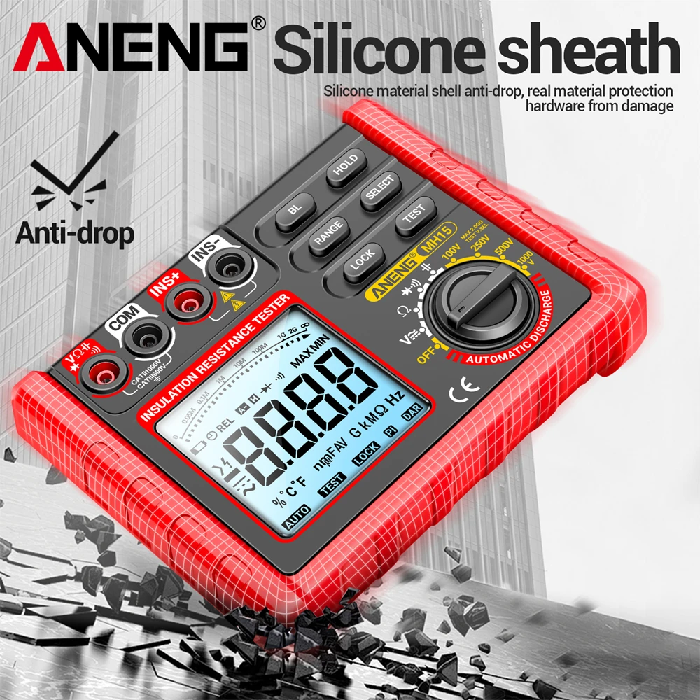 ANENG MH15 ohmímetro medidor de resistencia de aislamiento 6000 recuentos probadores de resistencia digital prueba de condensadores megóhmetro herramientas de alto voltaje - imagen 5