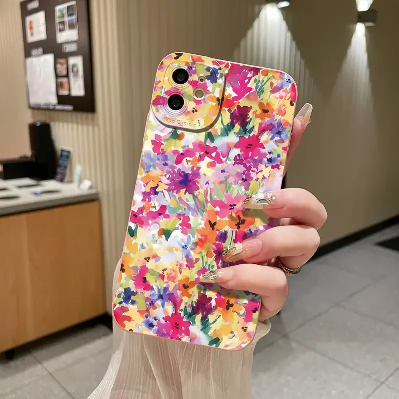 Funda de teléfono con estampado de diseño de flores y pintura al óleo para iPhone 17 16 15 Pro Max 14 13 12 11 16 Plus 16E 17 cubierta suave mate de aire - imagen 4