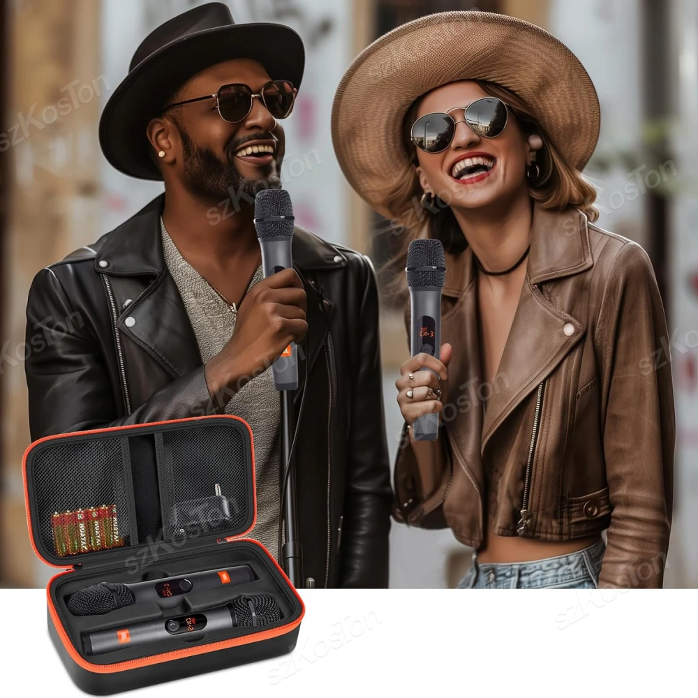 Bolsa de almacenamiento de micrófono inalámbrico Eva portátil, estuche de transporte Compatible con JBL, sistema de dos micrófonos inalámbricos para viaje y Camping - imagen 2