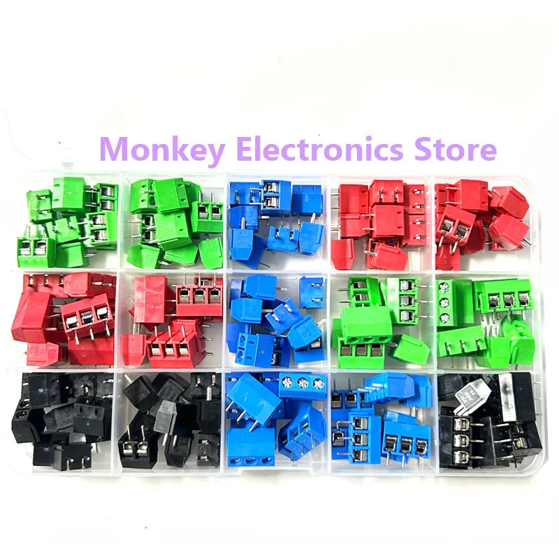 Juego mixto de bloques de terminales PCB, juego de tornillos de 135 MM con posiciones de MG/GF/piezas/3P, empalmable, azul, verde, rojo y negro, 5,0 KF301-2P - imagen 2