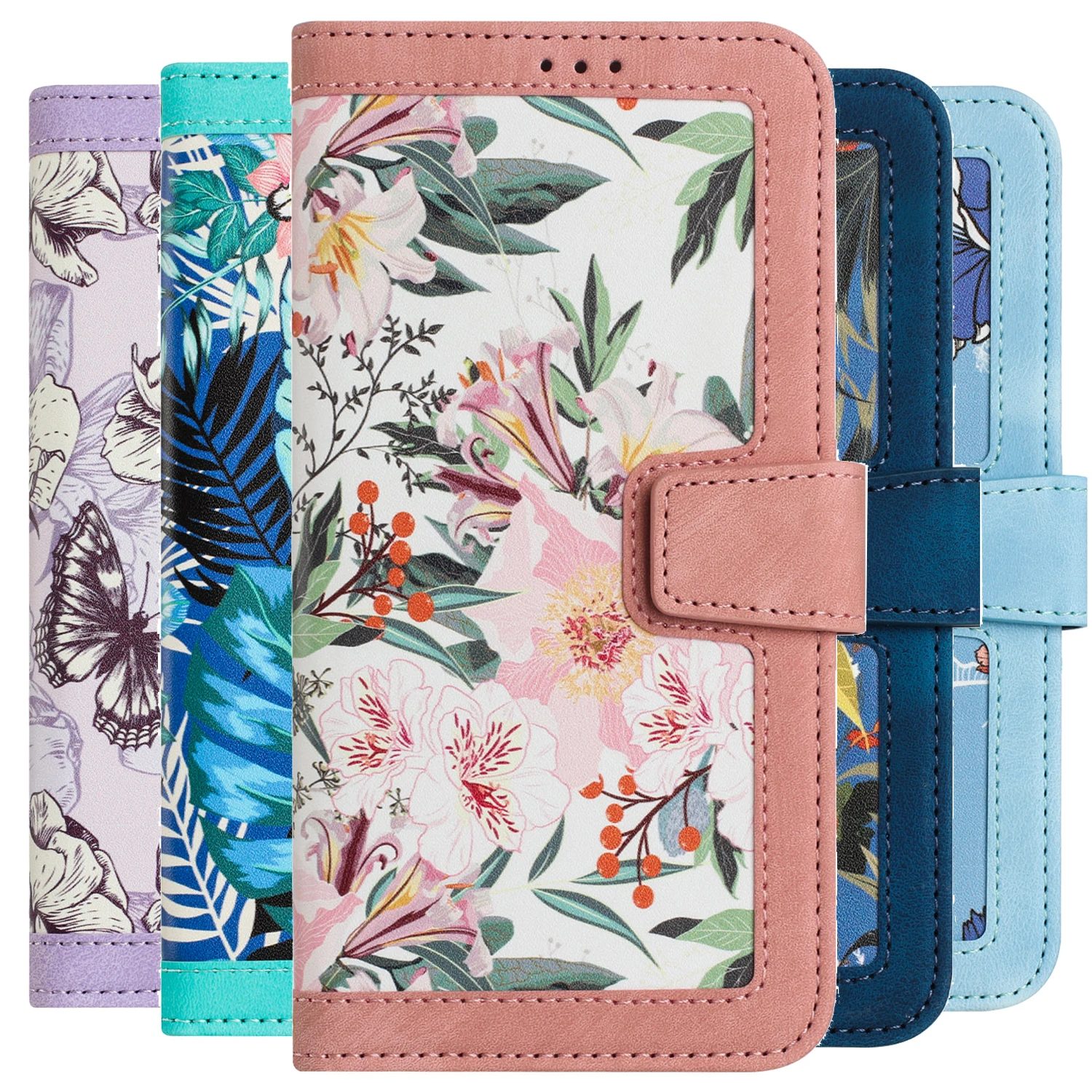 Funda de cuero con patrón de flores para IPhone, carcasa con correa de mano para tarjetas, compatible con modelos 14 Pro Max, 15, 13, 12, 11, X, XS, XR, 7, 8 Plus, SE2022