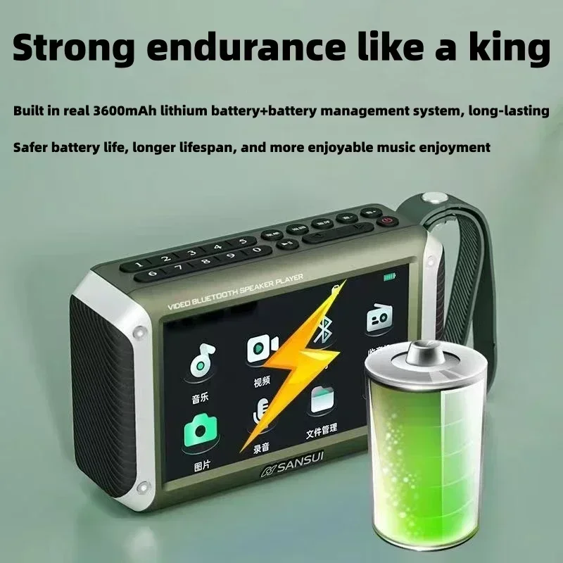 SANSUI F53 Pantalla LED de 4,3 pulgadas Radio Altavoz Bluetooth inalámbrico Radio FM portátil Ranura para tarjeta TF Reproductor de música MP4 Video Boom Box - imagen 5