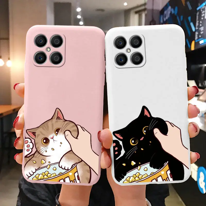 Funda de dibujos animados para Honor X8 4G 5G X6 70 Lite X8A X6A X6B X8B 200 funda de gato bonita inteligente carcasa trasera suave pareja parachoques Coque - imagen 2