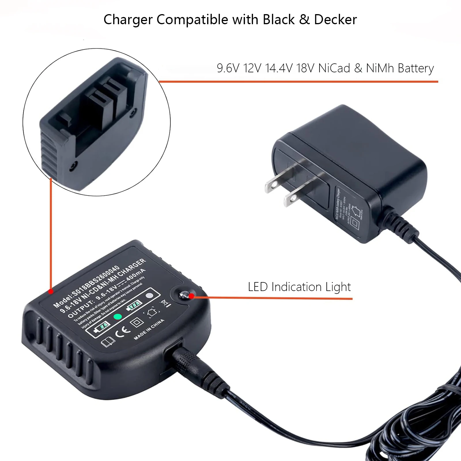 Cargador de batería Ni-Mh Ni-CD de 9,6 V-18V para Black and Decker HPB18-OPE HPB18 HPB14 HPB12 BD18PS BD18PSK BD518TBF BDC418K-2 BDCS1800 - imagen 3