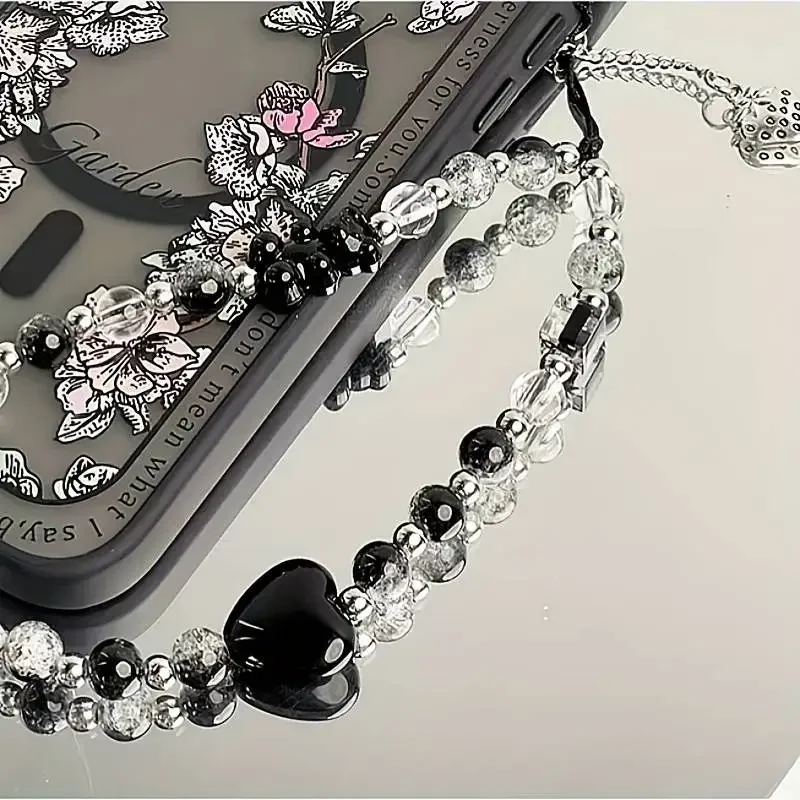 Cadena para teléfono con diseño de oso y fresa negra, correa para la muñeca, cordón para teléfono móvil, llavero para niña, funda para teléfono móvil, cadena colgante - imagen 3