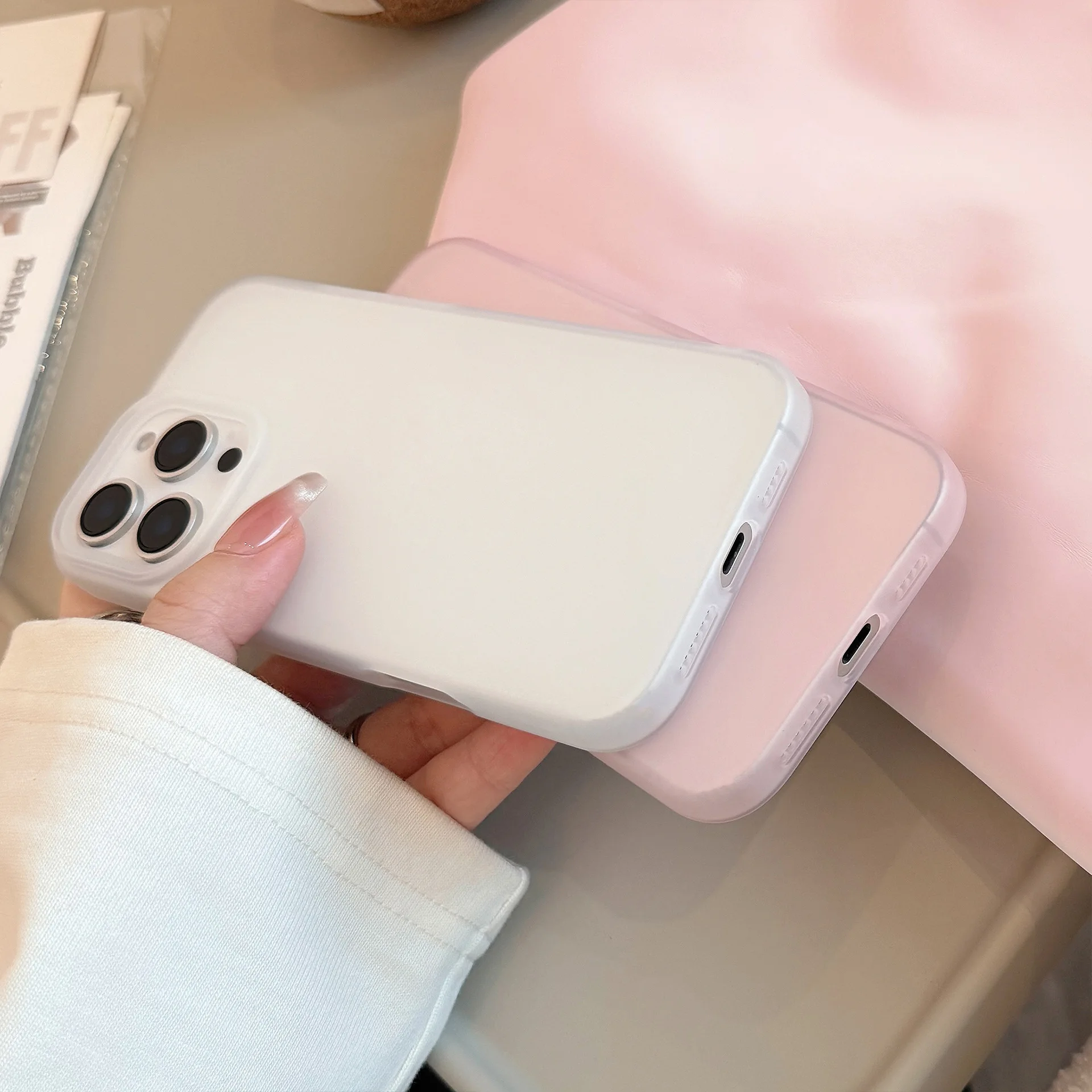 Funda de teléfono blanca y rosa transparente para iPhone 16 Pro Max Plus, 15, 14, 13, 12, 11, Mini mate, a prueba de golpes, transparente para niñas - imagen 5