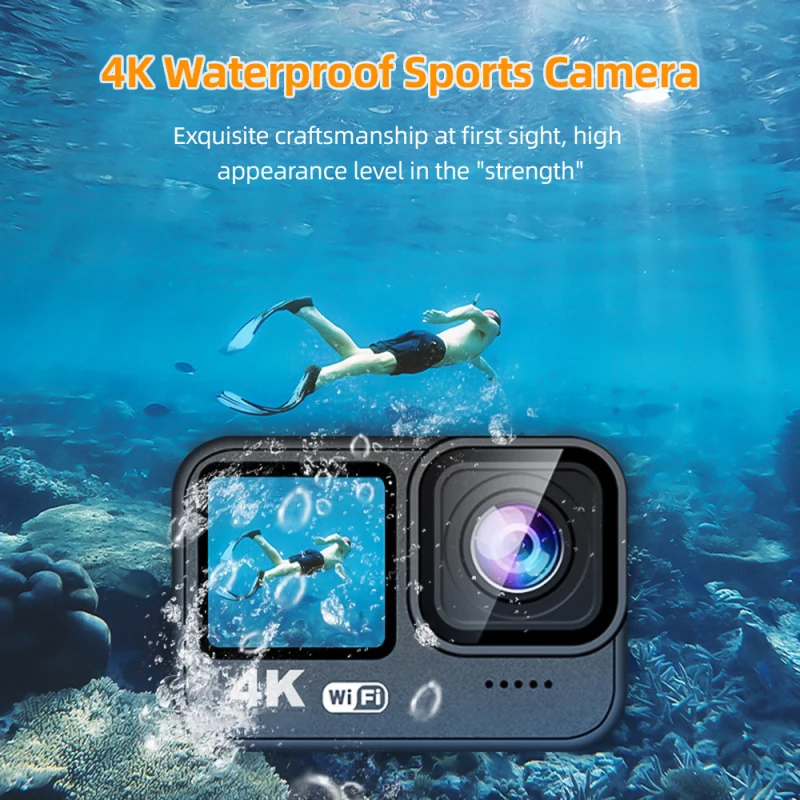 Cámara de Acción 4K 60FPS 24MP WiFi Cámara deportiva 170 ° Gran Angular Len pantalla Dual Control táctil antivibración 21M/69 pies cuerpo impermeable - imagen 3