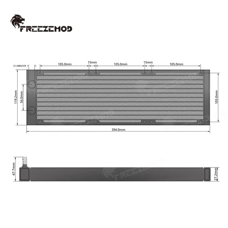 FreezeMod 360 Radiador enfriador de agua Rad de aluminio PC refrigeración por agua ventilador de 12 cm, conexión ID manguera de 5-6 mm, negro/blanco R-LP22-360 - imagen 3