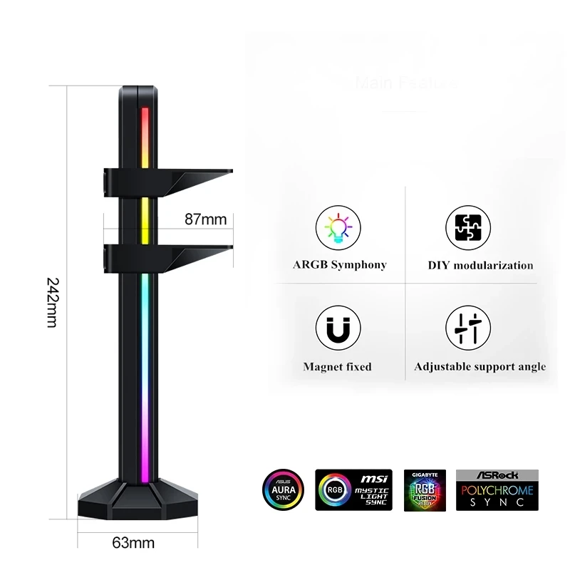 Soporte VGA Vertical RGB 12V 4 pines/5V 3 pines ARGB GPU soporte, soporte para tarjeta gráfica, Jack MOBO AURA SYNC, negro/blanco/rosa - imagen 3
