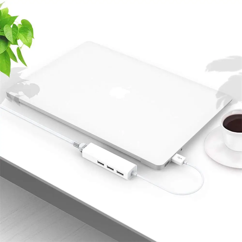 Tarjeta de red Ethernet USB, 3 puertos USB 2,0 de alta velocidad a RJ45, adaptador Ethernet 10/100, controlador gratuito, concentrador USB Lan para Macbook Win - imagen 4