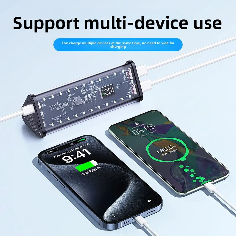 Caja DIY de energía móvil de 20000mAh y 22,5 W, caja de batería de 6x18650, Banco de energía de carga rápida, carcasa transparente con iluminación LED para Camping - imagen 4