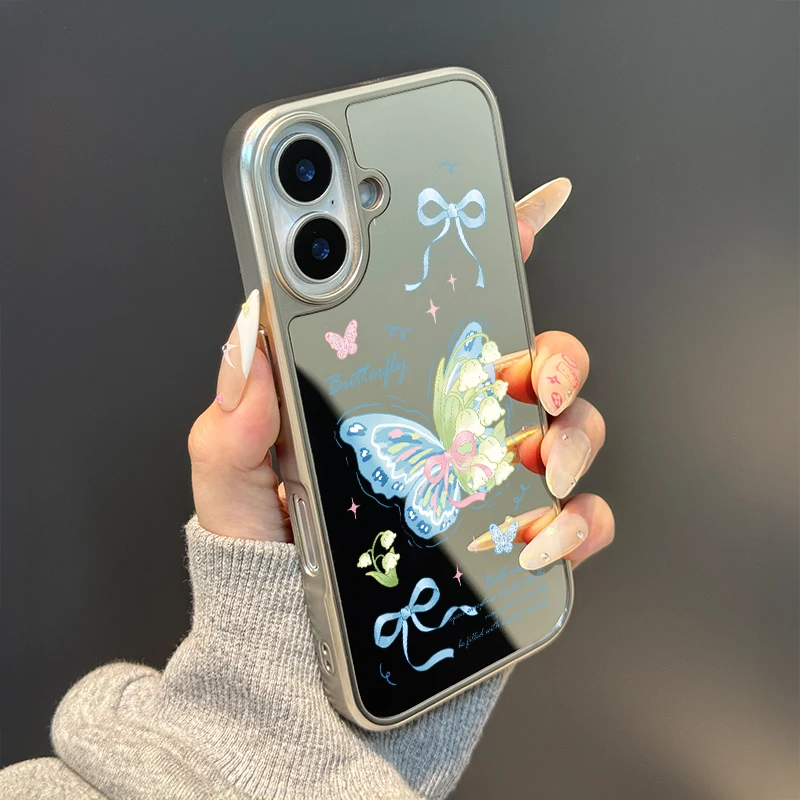 Funda de teléfono con mariposa azul para iPhone 11/12/13/14/15/16/17 Pro Max AIR PLUS, funda de teléfono epoxi TPU anticaída