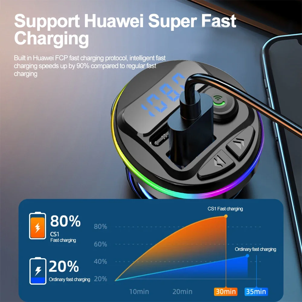 Transmisor FM Bluetooth 5,0, Kit para coche, reproductor modulador MP3, receptor de Audio manos libres con Cable de carga 3 en 1 para IPhone Huawei - imagen 3