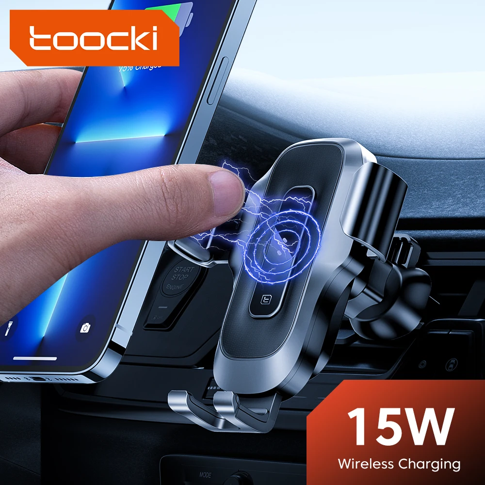 Toocki-Soporte de teléfono para coche, cargador inalámbrico Qi de 15W, para iPhone 14, 13, Samsung, Xiaomi, Huawei, inducción inteligente
