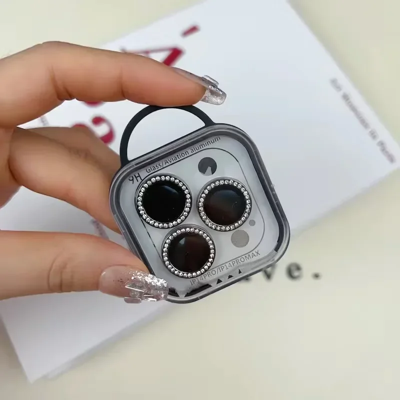 Protección de cámara con purpurina de diamante para Iphone 15 16 Pro Max Plus lente de vidrio templado en Iphone 16 15 Plus anillo de Metal - imagen 5