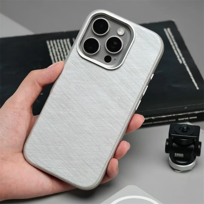 Funda de teléfono Magsafe con textura de cuero y seda de lujo para iPhone 14 15 16 Pro Max Plus, funda dura a prueba de golpes con carga inalámbrica magnética - imagen 2