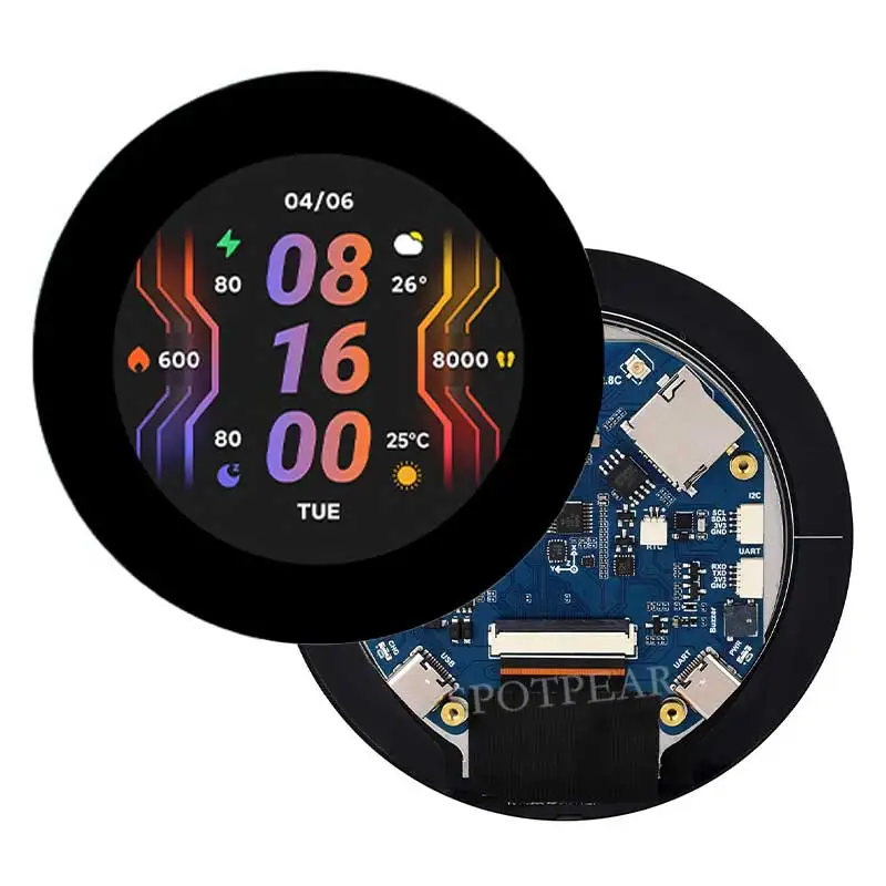 Placa ESP32 S3, pantalla LCD redonda de 2,8 pulgadas, Sensor QMI8658/micrófono/SD/áudio MP3/Puerto de batería LVGL/HMI para Arduino - imagen 5
