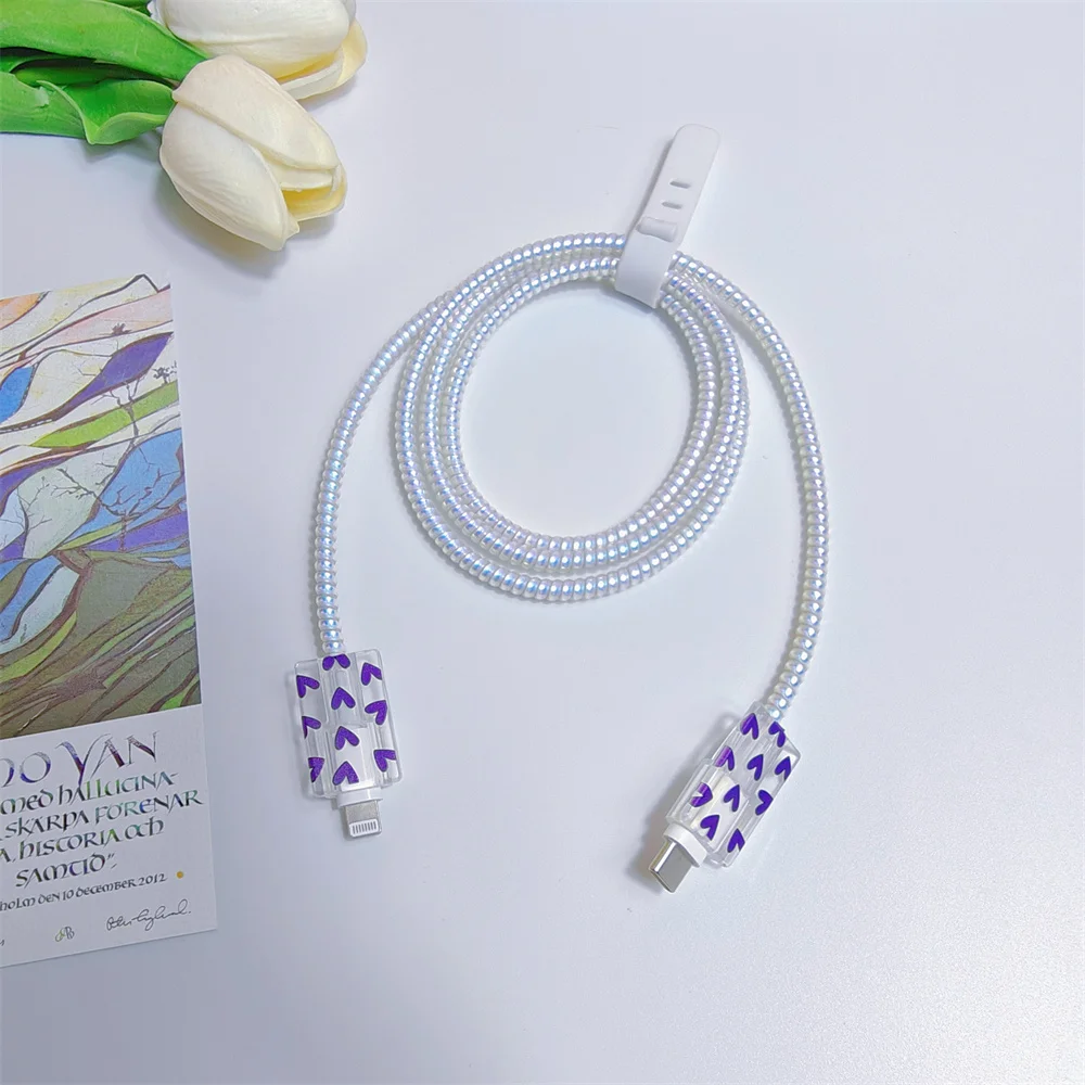 Funda púrpura con forma de corazón de amor para iphone, funda protectora Original para cargador de EE. UU. de 18/20W, organizador de cables, adaptador de línea de datos - imagen 4