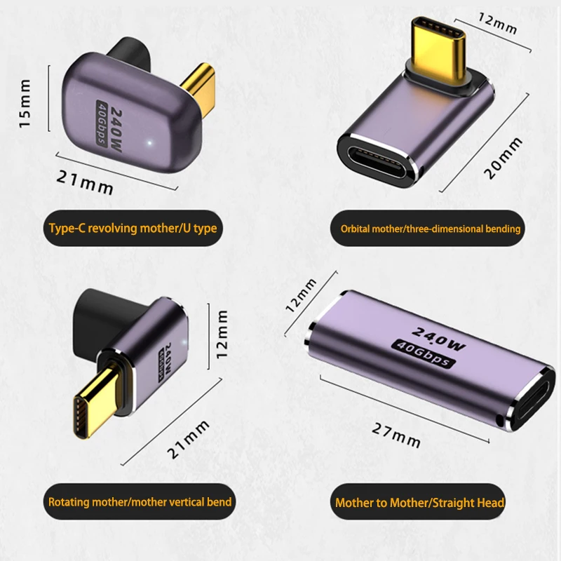 Conector de cargador USB 4,0 PD 240W 8K 60Hz para Macbook 40Gbps adaptador USB C OTG de alta velocidad en forma de U ángulo recto macho a hembra - imagen 3