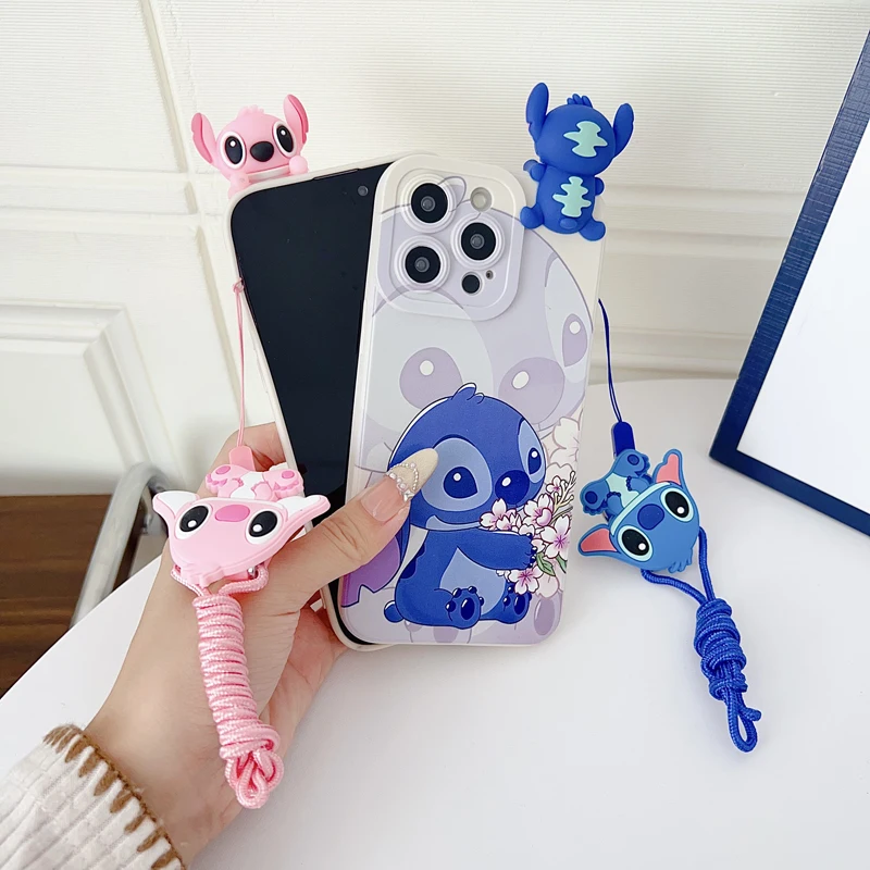 Para iPhone 17 16 15 14 13 12 11 XR Xs 6 6s 7 8 SE Pro Max mini Plus e funda con flores con cuerda de soporte - imagen 4