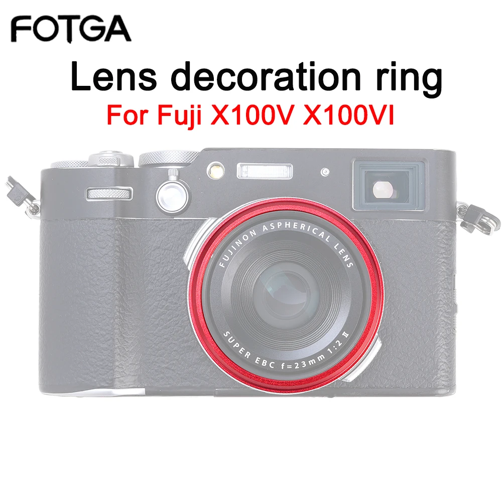 FOTGA anillo de decoración de lente para cámara Fuji X100V X100VI, reemplaza a FUJIFILM, tapa de anillo de decoración, color negro, rojo, gris - imagen 2