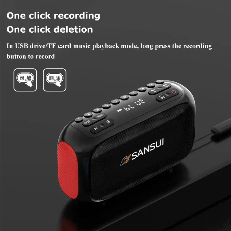 Mini Radio FM portátil para exteriores, grabadora de altavoz Bluetooth de graves pesados con pantalla LED, manos libres inalámbricas, reproductor de música MP3 USB TF - imagen 5